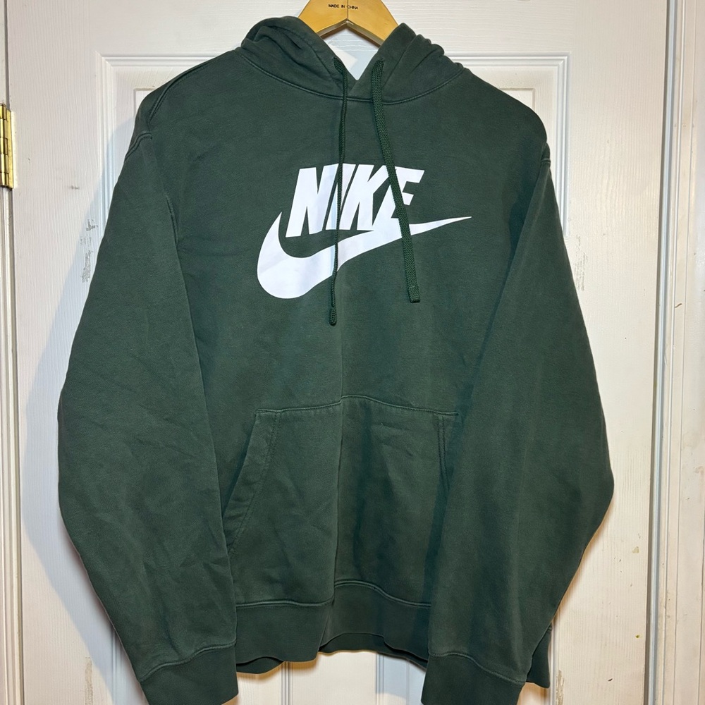 Nike Dark Green Pullover Hoodie with White Logo